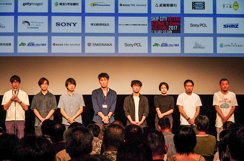 左から『夏の巫女』小向英孝監督、吉田知央（出演）、白磯大知（出演）、『ラストラブレター』森田博之監督、ミネオショウ（出演）、影山祐子（出演）、『After Hours』小林達夫監督、川瀬陽太（出演）