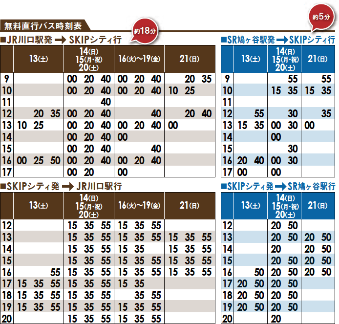 無料直行バス時刻表